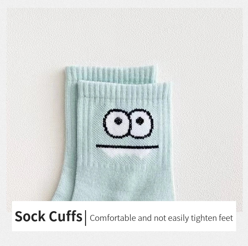 5 Pairs Cute Expression Print Socks, Comfy & Funny All-match Mid Tube Socks, Women's Stockings & Hosiery