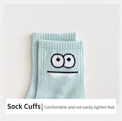 5 Pairs Cute Expression Print Socks, Comfy & Funny All-match Mid Tube Socks, Women's Stockings & Hosiery