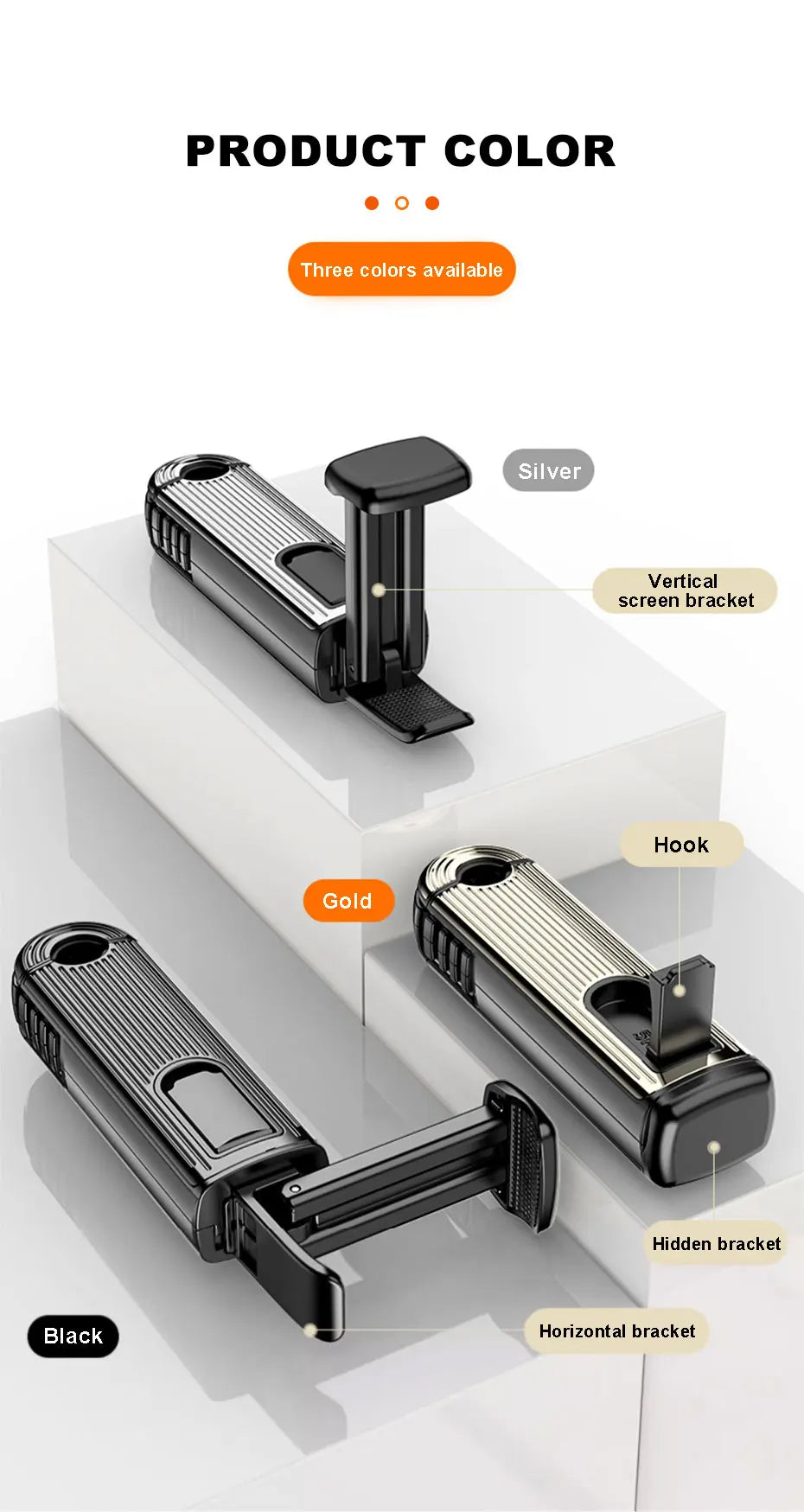 SEAMETAL 2 in 1 Car Seat Back Hook with Phone Holder Stable Headrest Hanging Hook Anti Slip Silicone Pad Hidden Rear Row Hanger