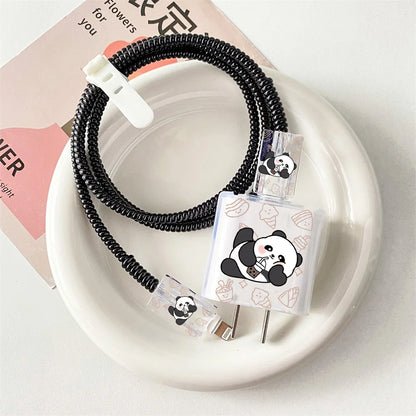 Cute Smile Case For Apple iphone 18W 20W US Charging Head Protective Sleeve Fast Charging Shell Soft Wire Cable Cord Organizers
