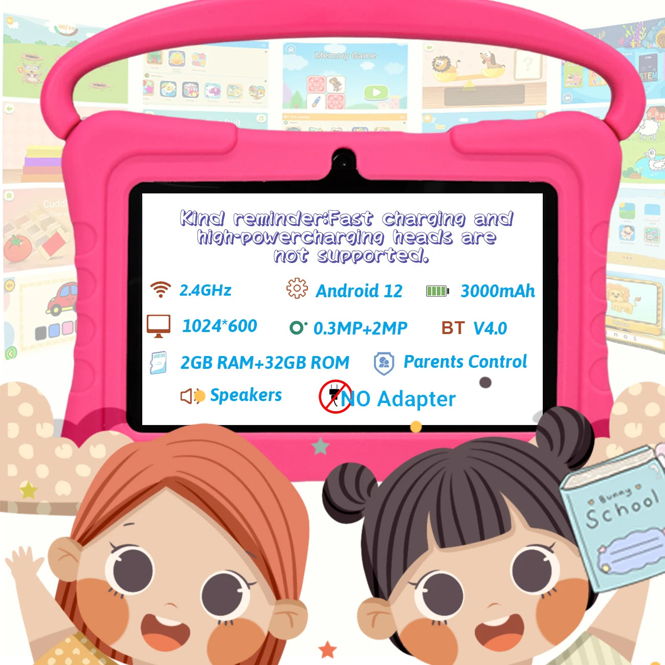 7-inch children's learning tablet parental control WIFI  dual cameras  high-definition screen anti drop  no Adapter