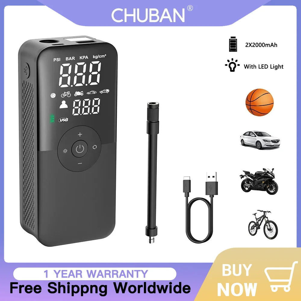 12V Air Pump for Car and Motorcycle - Portable Tyre Inflator Electric Pump Air Compressor for Cars, Motorcycles, and Bicycles