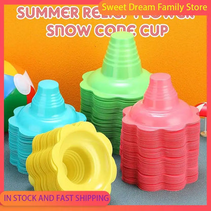 Emption!800 Pieces 4 Oz Colorful Shaved Ice Cups Flower Shaped Snow Cone Cups Leak Proof Plastic Snack Ice Cream Bowls