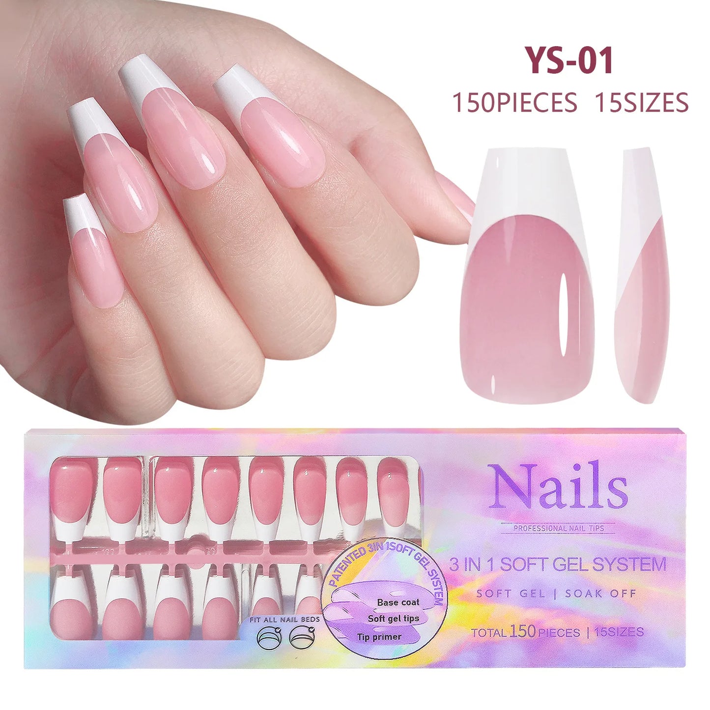 150pcs Nude White Fake Nails Need Adhesive Glue Glitter Press on Nails Women Wearable Nail Art Stickers Full Finished False Nail
