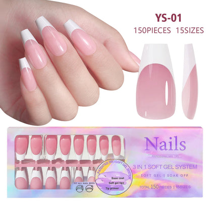 150pcs Nude White Fake Nails Need Adhesive Glue Glitter Press on Nails Women Wearable Nail Art Stickers Full Finished False Nail