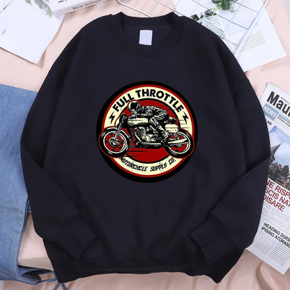 Full Throttle Motorcycle Competition Mens Clothes Casual Loose Hoodies Autumn Sweatshirt Crewneck Fleece Hoodie Fleece Pullover