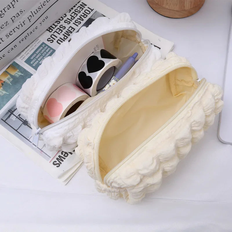 Cute Cream Puff Pencil Case Big Capacity Pen Bag Zipper Stationary Organzier Aesthetic Pen Case Makeup Storage Office Stationary