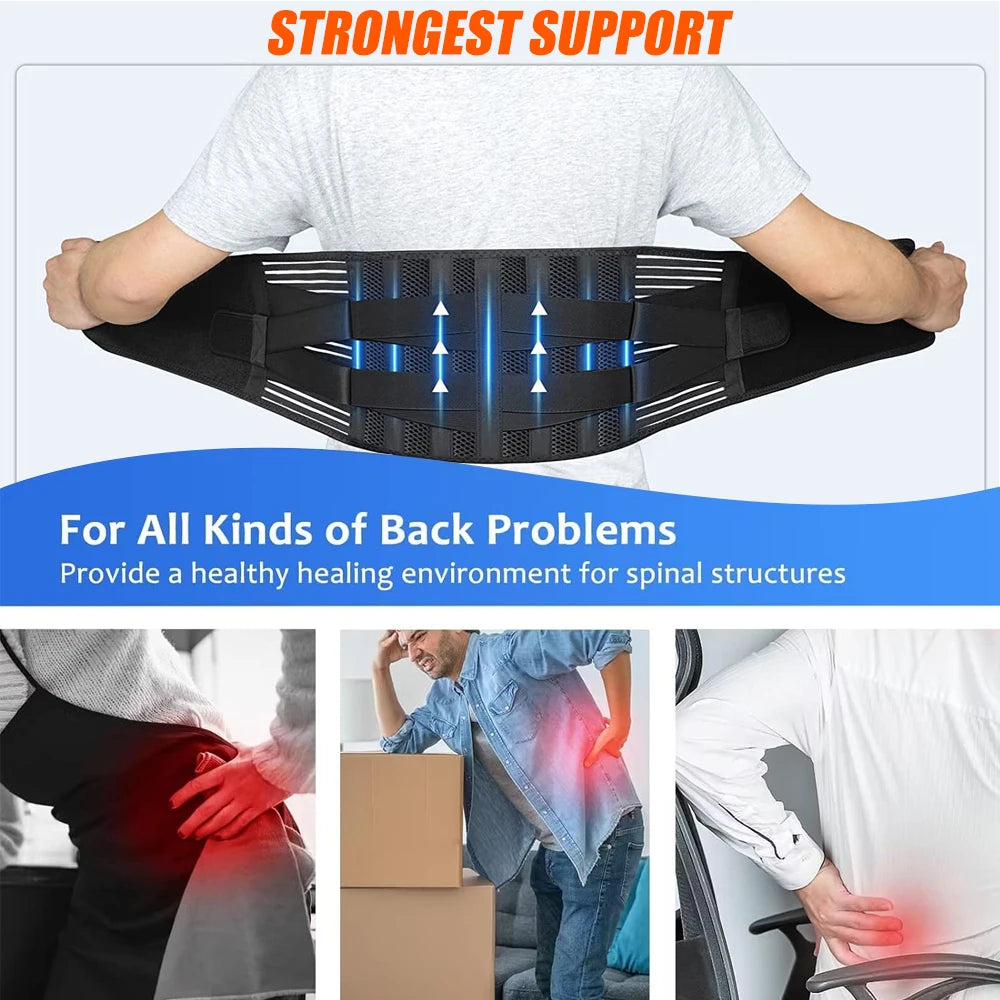 Back Brace with Lumbar Pad,6 Flexible Support,Back Brace for Men Lower Back,Lightweight Back Brace for Lower Back Pain