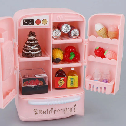 Cute Simulation Microfilm Furniture Double Door Refrigerator 1:12 Dollhouse Kitchen Model Decorations For Girl Birthday Gifts