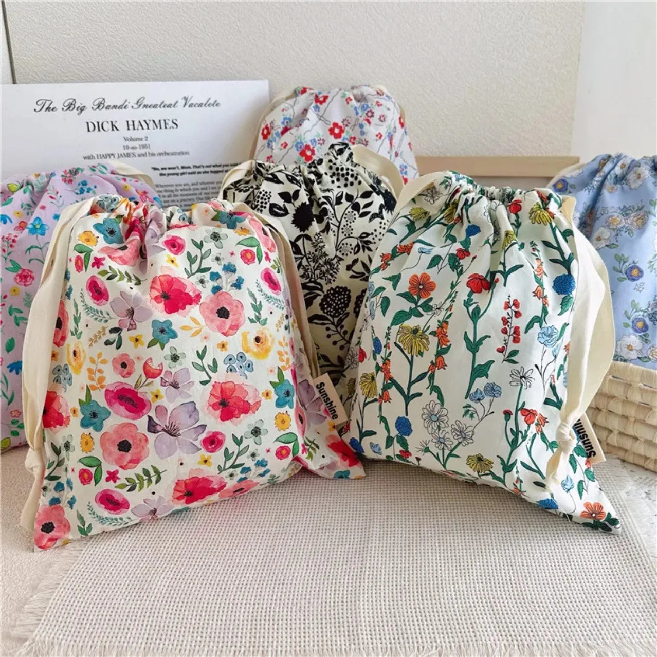 Portable Baby Organizer Baby Diaper Bag Mommy HandBag Drawstring Stroller Wet Dry Nappy Bags Printed Flower Bebe Diapers Storage