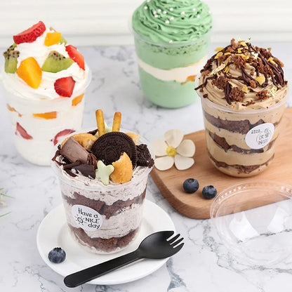 50pcs 360ml Disposable Plastic Cups With Lid Transparent Salad Cup DIY Dessert Bowl Container For Bar Cafe Home Party Supplies