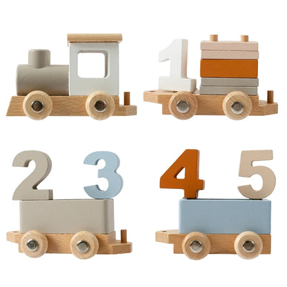 Montessori Toys Wooden Train Birthday Toy Baby Educational Toys Wooden Trolley Baby Learning Toys Number Of Wood Baby Toys Gifts
