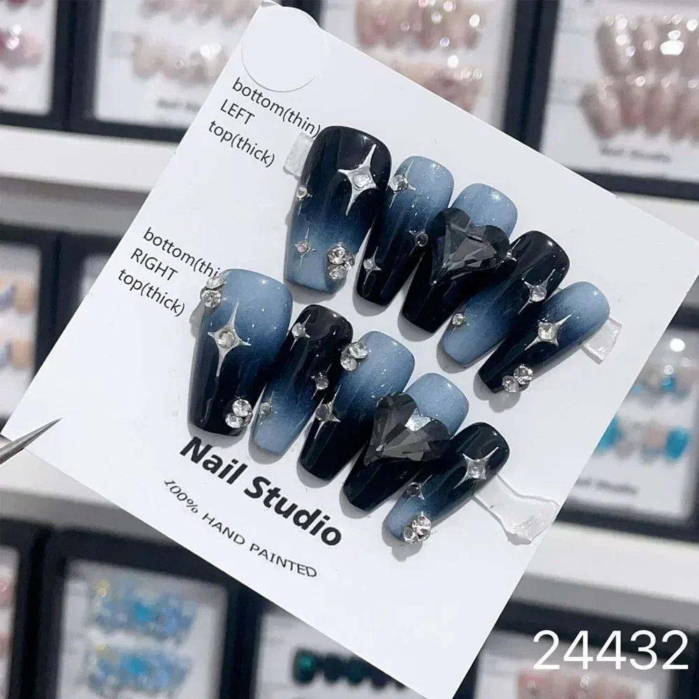 10Pcs Short Press On Nails y2k Star Rhinestone Design Handmade Press On nails Luxury With Design Full Cover Removable Fake Nails