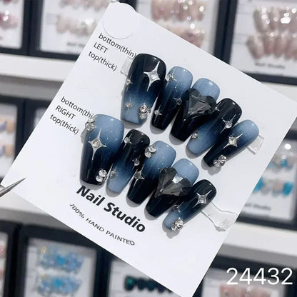 10Pcs Short Press On Nails y2k Star Rhinestone Design Handmade Press On nails Luxury With Design Full Cover Removable Fake Nails