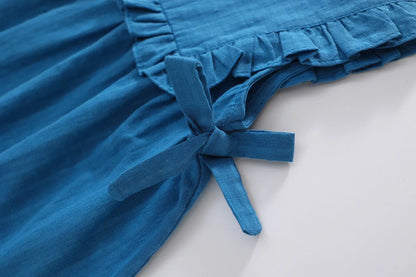 Korean Summer Toddler Girls Sling Dress Muslin Sleeveless Floral Collar Babys Girls Dress 2025 Solid Knotbow Kids Girls Sundress