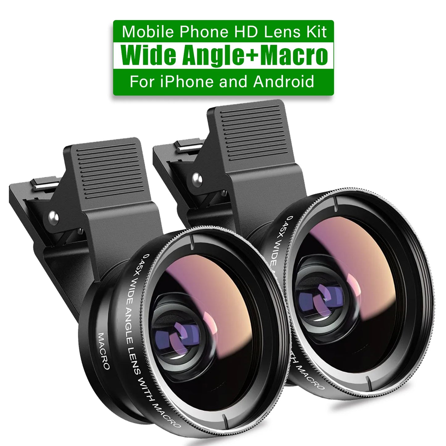 Phone Camera Lens 2 in 1 Clip-on Kit 37mm 0.45X 49UV Super Wide Angle Macro Phone Camera Lens for iPhone 15 14 13 12 11 Android