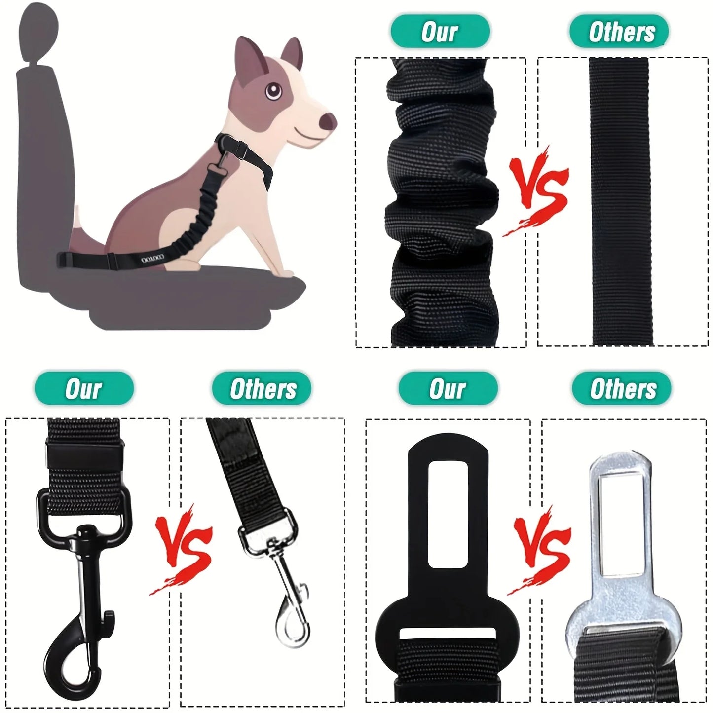 Dog Seat Belt, Retractable Dog Car Harness Adjustable Dog Seat Belt for Vehicle Nylon Pet Safety Seat Belts Heavy Duty