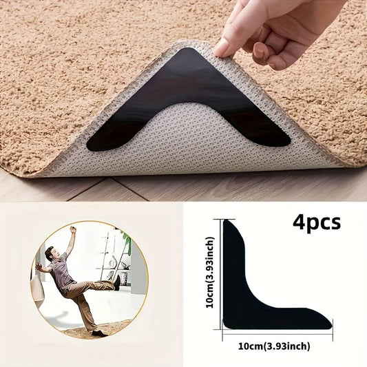 4pcs L-shaped anti slip carpet clip sticker, anti slip carpet corner rubber pad, used for safety and floor protection