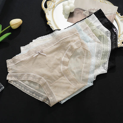 Maternity Large Size Underwear Solid Color Love Mesh Transparent Underpants New Style Ladies Lace Breathable Skin-Friendly Brief
