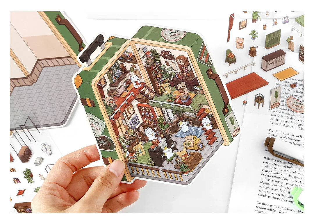 Creative Design Outdoor Scene Sticker for Student Cute Cartoon DIY Decor Landscaping Sticker Scrapbook Journal Student Sticker