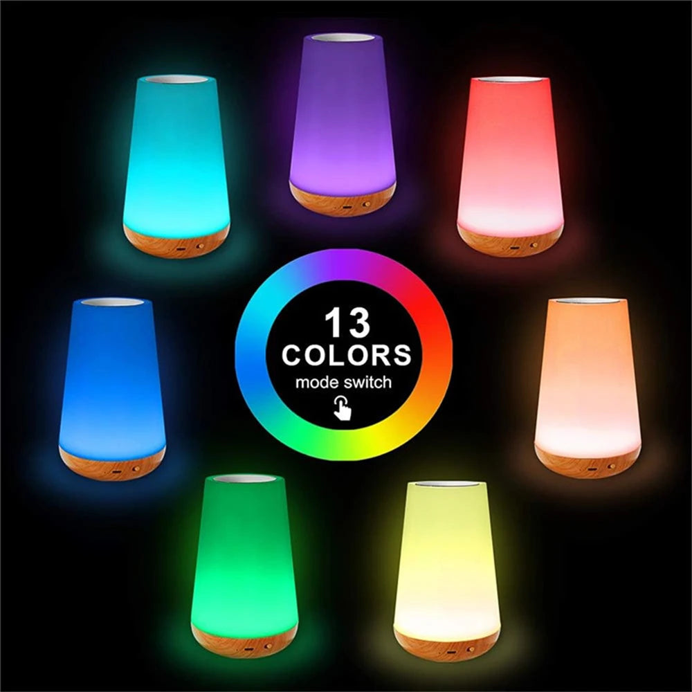 13 Color Changing Night Light RGB Remote Control Touch Dimmable Lamp Portable Table Bedside Lamps USB Rechargeable Night Lamp