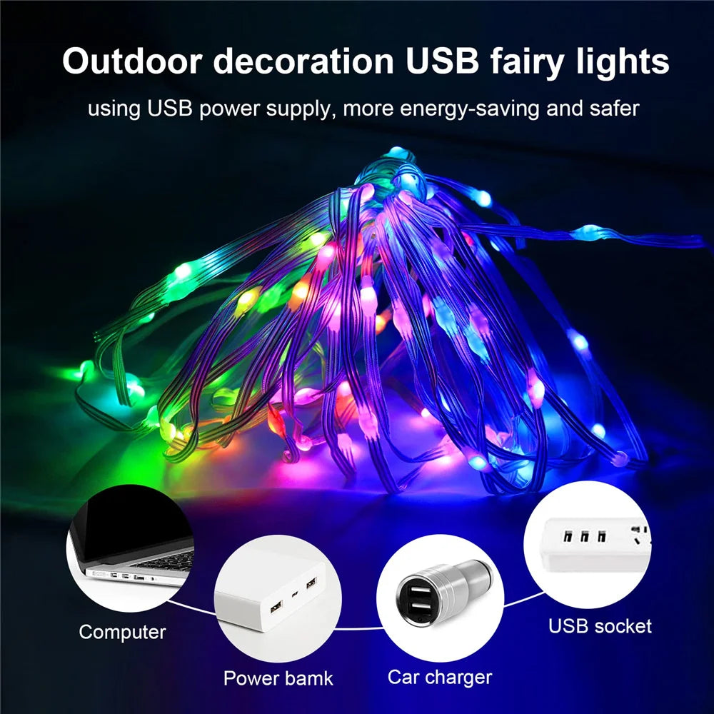 Smart Christmas Light APP Control Fairy LED Garland 5M 10M Remote Bluetooth DIY Color Indoor Music Sync Outdoor USB String Light