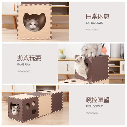 Cat Tunnel Toys EVA Foam Scratchig Board Ground Play Foldable Tunnel DIY Combination Interactive Toys Cat Training Accessories