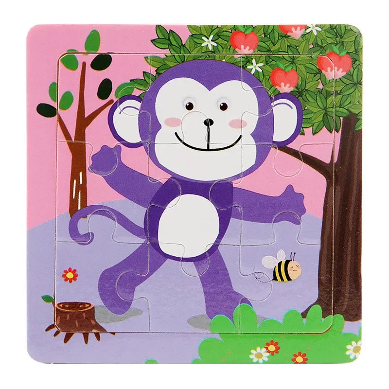 3D Puzzles Cartoon Animals Wooden Montessori Game Kids Cognitive Jigsaw Puzzle Baby Toys Educational Toys for Children Toddler