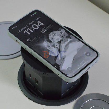 Tempered Glass Top Kitchen Counter Smart Pop Up Socket Push Button 4 Sides Electrical Socket with Usb Type-c Charger