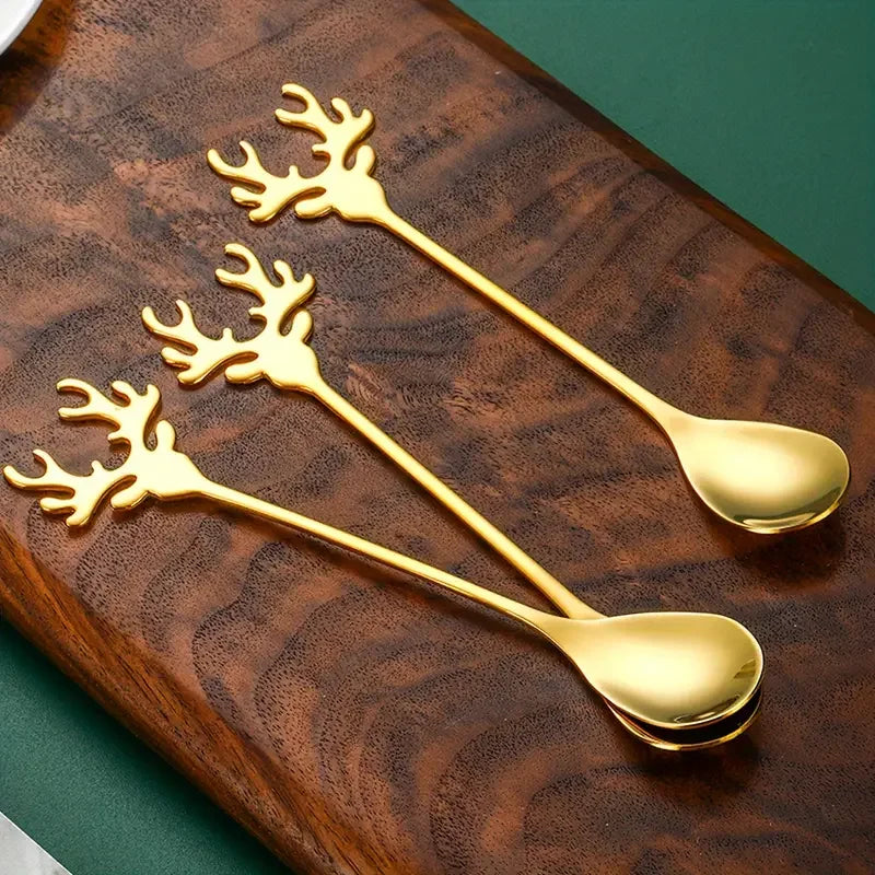 4/8pcsStainless steel elk spoon Home dessert spoon coffee spoon tea spoon Christmas elk design exquisite tableware