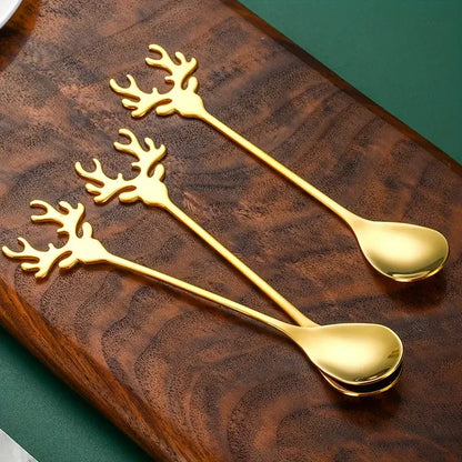 4/8pcsStainless steel elk spoon Home dessert spoon coffee spoon tea spoon Christmas elk design exquisite tableware