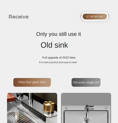 Nano 304 Stainless Steel Sink Waterfall Large Single Slot Kitchen Sink Vegetable Sink Stainless Steel Sink Household Sink