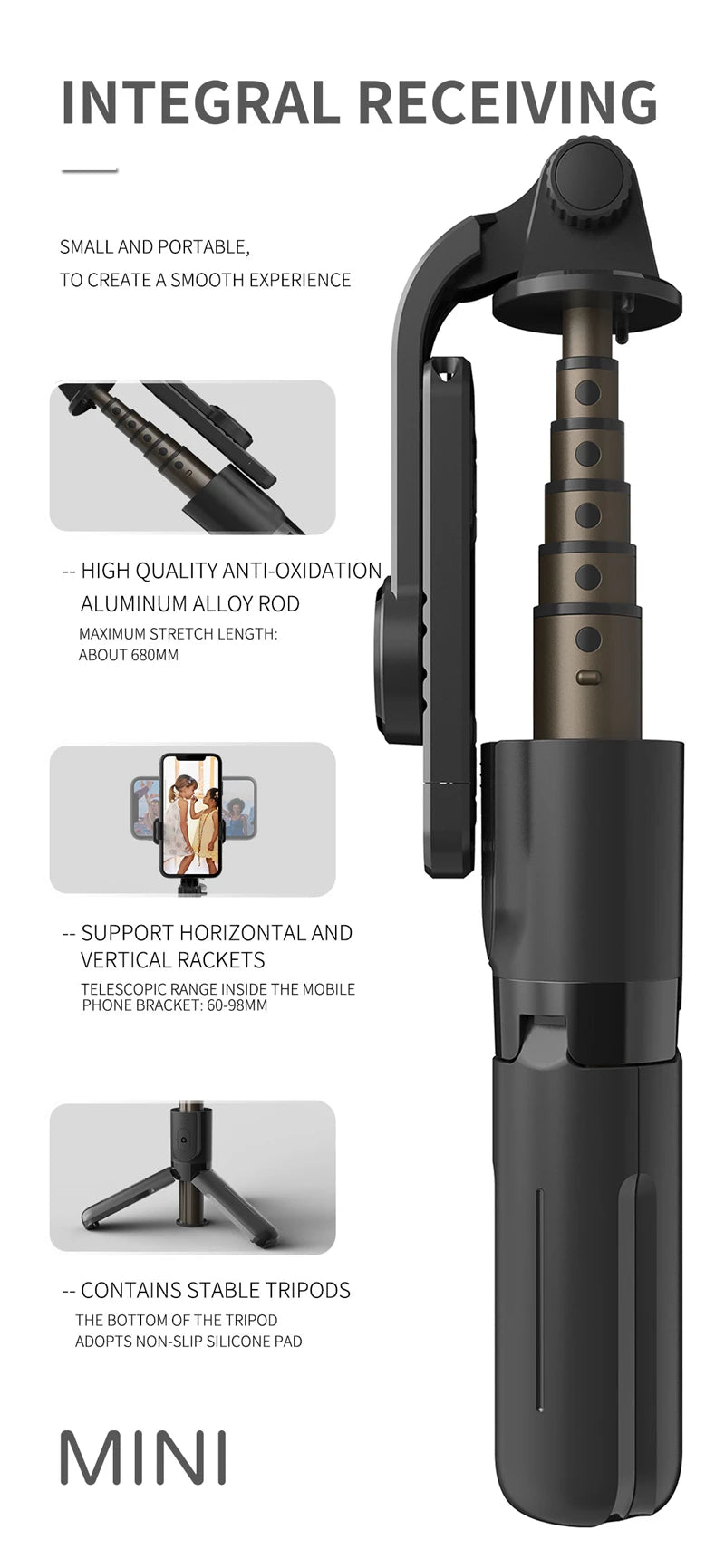 Xiaomi Selfie Stick 1m with Wireless Bluetooth LED Fill Light Extended Tripod with Remote Shutter for Android IOS Cellphone