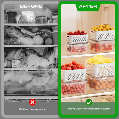 Fruit Storage Containers for Fridge with Removable Colander, Airtight Food Storage Container, Dishwasher Safe Produce Saver