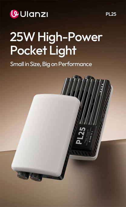 ULANZI PL25 25W LED Panel Light 2700K-6500K CRI 96+Type-C Fast Charging Studio Photography Light for Phone Camera Vlog Shooting