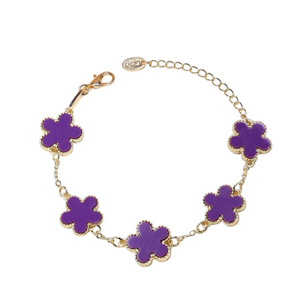 Fashion Double Sided Plant Five Leaf Plum Blossom Charm Bracelets For Women Girl Waterproof Clover Jewelry Gifts Best Friends