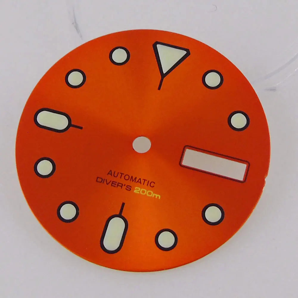 NH36 Watch Dial 29mm Weekday Date Orange/white/black Dial Face Plate Green Lume for Diver Watch Hand Set
