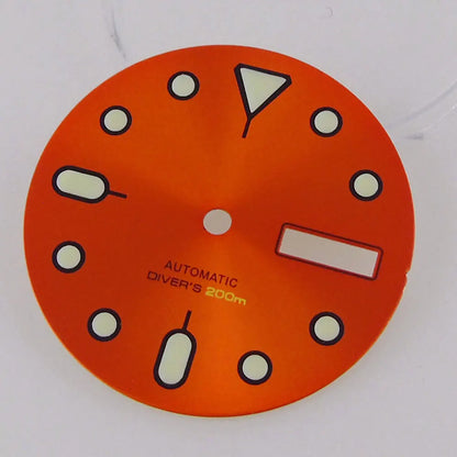 NH36 Watch Dial 29mm Weekday Date Orange/white/black Dial Face Plate Green Lume for Diver Watch Hand Set
