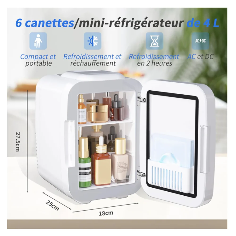 Mini Fridge for Bedroom Fridge with LED Mirror 4L Small Fridge Thermoelectric Heater & Cooler 220 V AC/12V DC Car Office Dorm