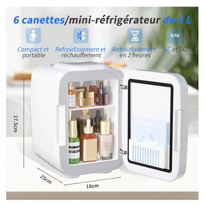 Mini Fridge for Bedroom Fridge with LED Mirror 4L Small Fridge Thermoelectric Heater & Cooler 220 V AC/12V DC Car Office Dorm