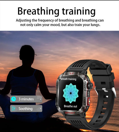 2024 New Durable Military Smart Watch Bluetooth Call Outdoor Sports Track Tracker Men's and Women's Smartwatches LED Flashlight