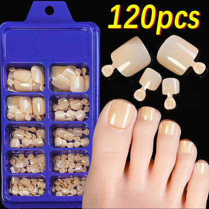 120pcs Square ToeNail Tips - Short French Tip Press On Toenails Pink Soft Gel Toe Nail Tips Full Cover Fake Toe Nail Extensions