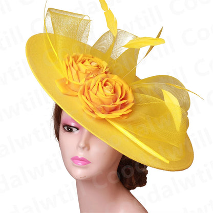 Elegant Women Church Derby Big Fascinator Hat Formal Dress Church Headpiece Bride Femme Marriage Chapeau Cap Flower Millinery
