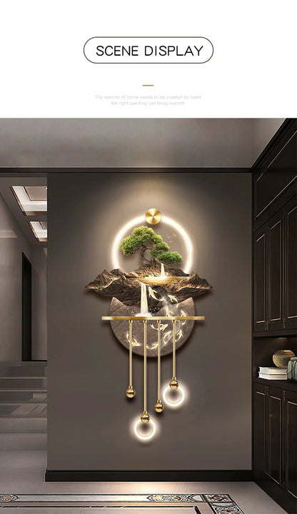 Entrance Decoration Pendant Lamps Luxury Abstract Plant Corridor Hanging Painting TV Background Wall Painting With  Light Lustre