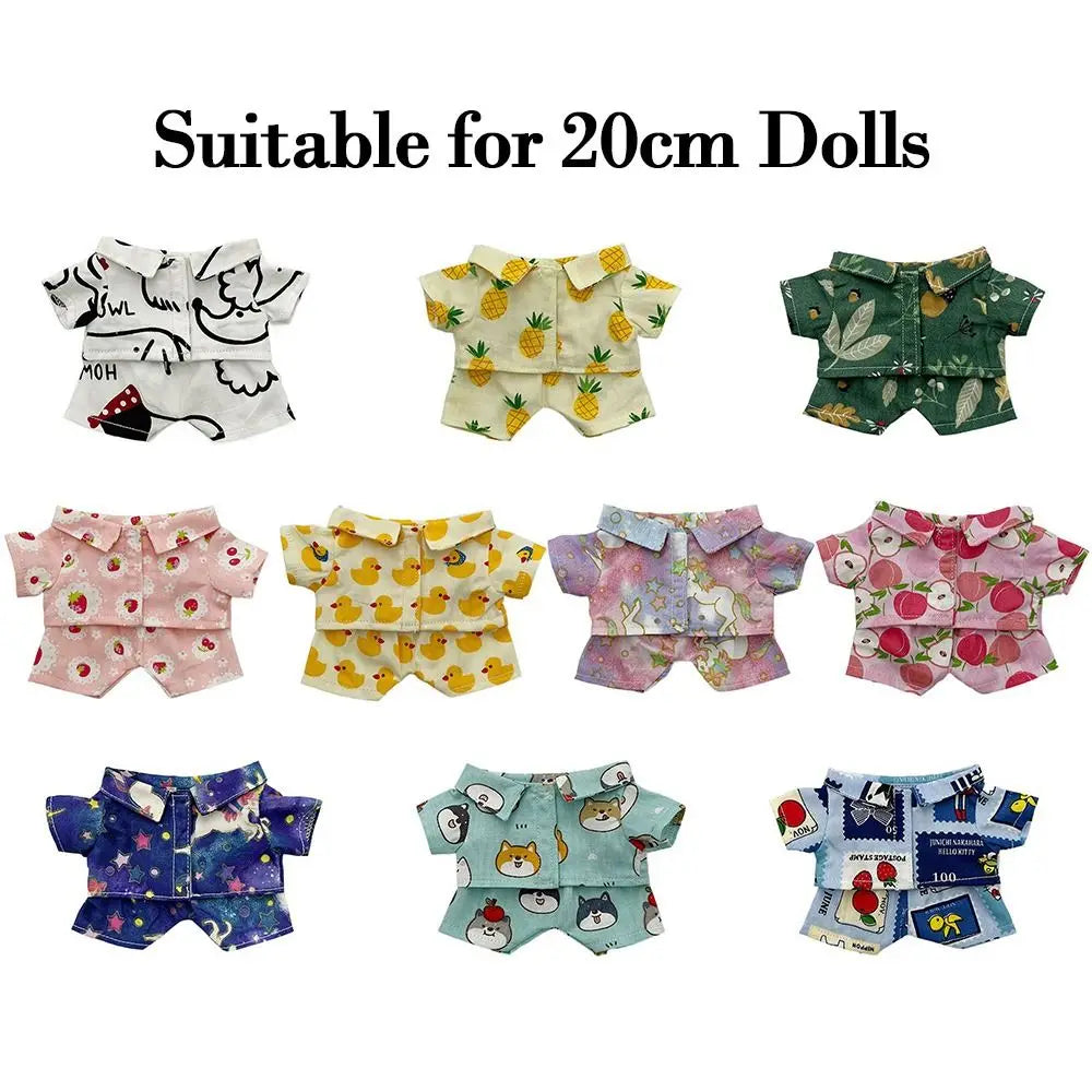 20CM Plush Doll Clothes Suit Fruit Animals Printing Lapel Shirt Pants Casual Wears Cotton Stuffed Toys Idol Dolls Accessories
