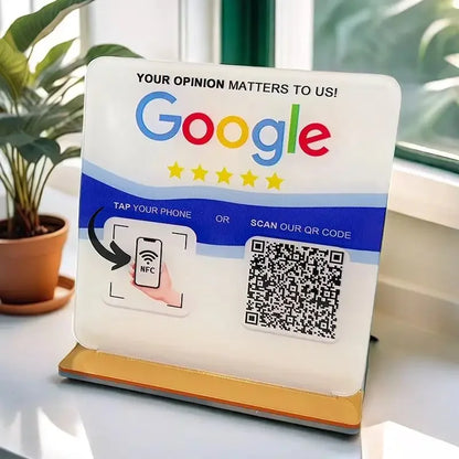 Custom Google Review Sign With Stand Scan QR Code Business Decor Acrylic Google Review NFC QR Code Sign Review Us on Google