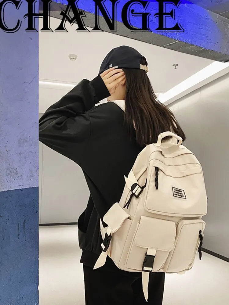 Backpack Large Capacity Light Simple Travel Bag Canvas Backpack Student School Bag Nylon Student Zipper Backpack