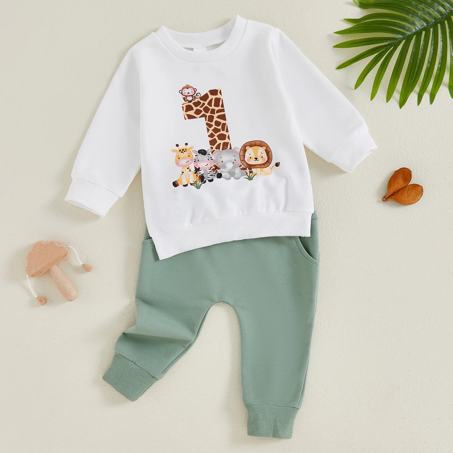 BeQeuewll Toddler Infant Clothes for Kids Fall Suit First Birthday Outfits Animal Print Long Sleeve Sweatshirt Pants Kids Sets
