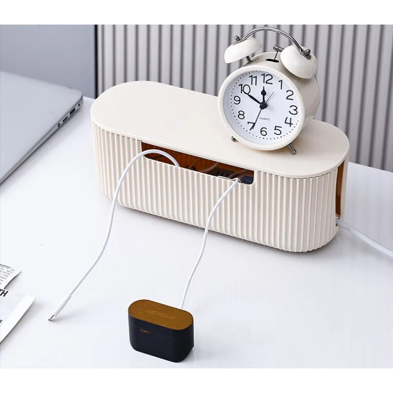 Creative Simple Wire Box Bamboo Wood Cover Cable Management Box Plug Board Storage Box Power Cord Charger Storage