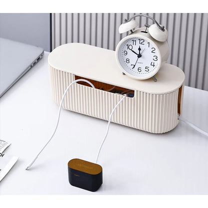 Creative Simple Wire Box Bamboo Wood Cover Cable Management Box Plug Board Storage Box Power Cord Charger Storage